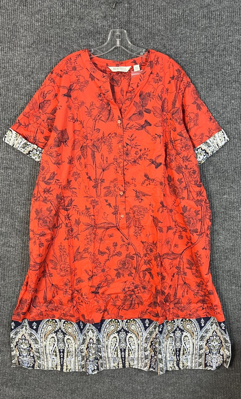 Beautiful Lawrence Zarian Shirt Dress Womens Plus 4X Petite Floral Birds Belted